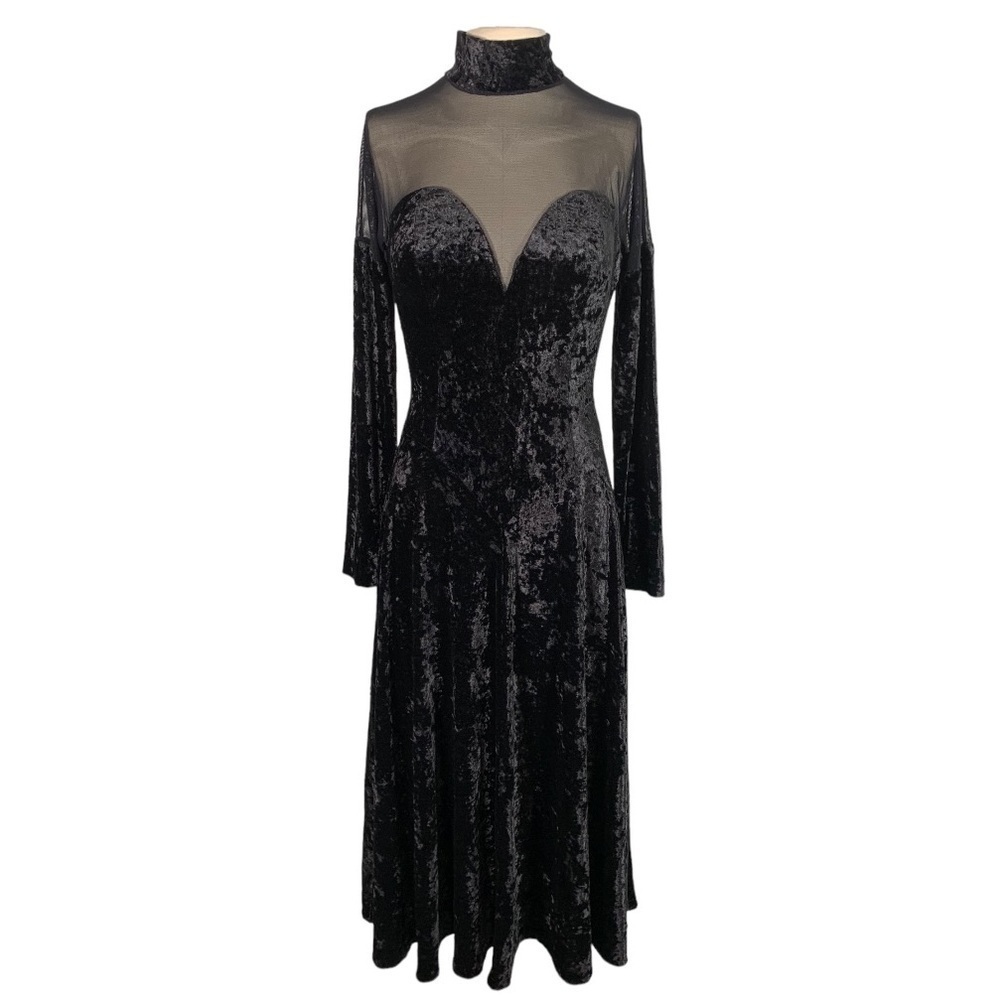 Vintage Betsey & Adam Velvet Illusion Long Sleeve Midi Dress Size S